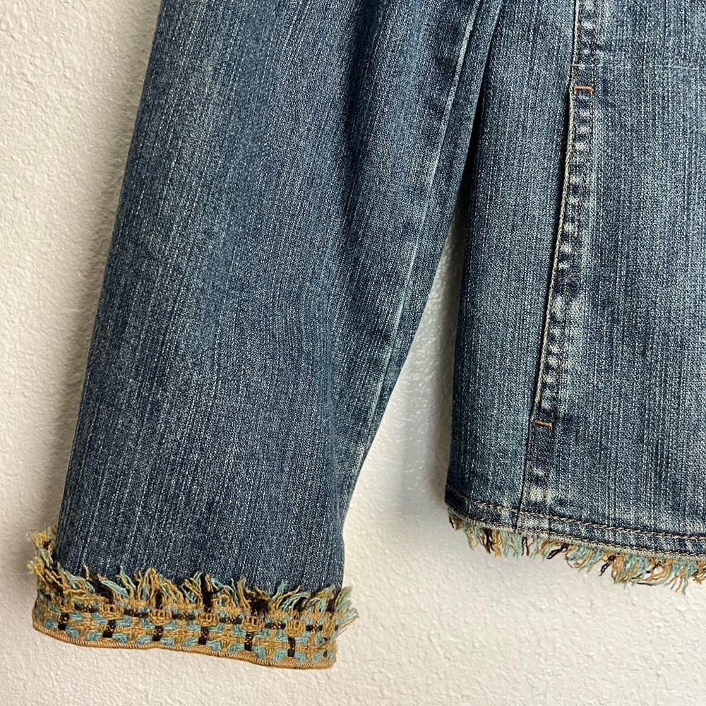 Vintage Bianca Denim Jacket Fringe Metal  Ornate Buttons Yellow stones Boho 10 - Picture 5 of 12
